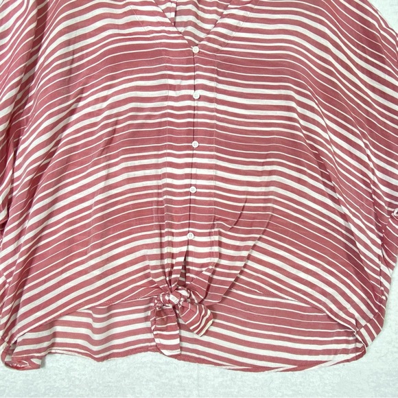 Express Boho Top Women's L Red White Stripe Tie Front V Neck Feminine Minimalist - Picture 6 of 12
